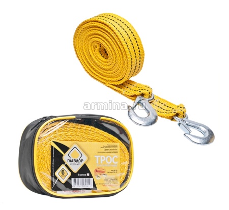 Трос буксировочный "ГЛАВДОР" GL-19, 6 т х 5 м, 2 крюка, в сумке /25