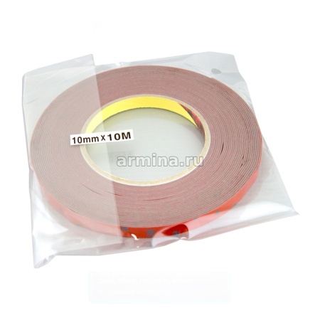 Скотч двусторонний серый "3M" 10 мм х 10 м, красная подложка/35