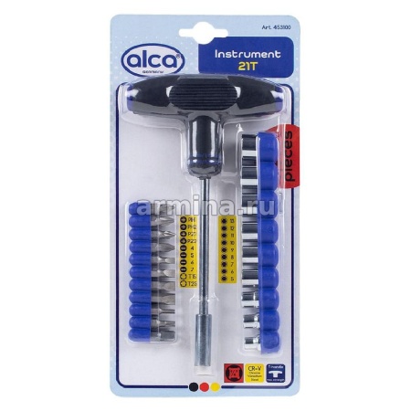Отвертка Т-образная с насадками "ALCA" 453100, 9 насадок (5-13 мм) и 10 CrV бит, 1/4" /60