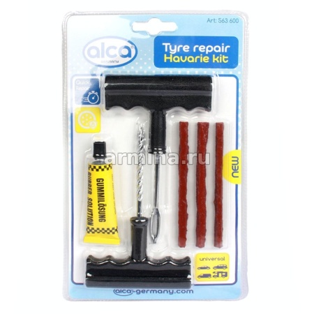 Набор для ремонта бескамерных шин "ALCA" 563600 6 предметов (3 рм. вставки+клей+инструмент) /6