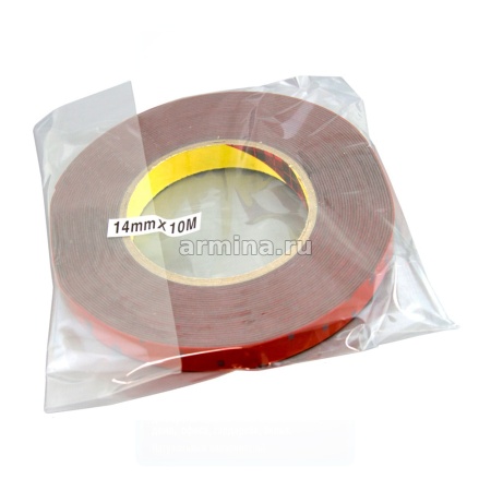 Скотч двусторонний серый "3M" 14 мм х 10 м, красная подложка/25