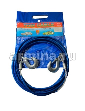 Трос буксировочный металлический в оплетке 8 мм х 4 м, 2 крюка /30