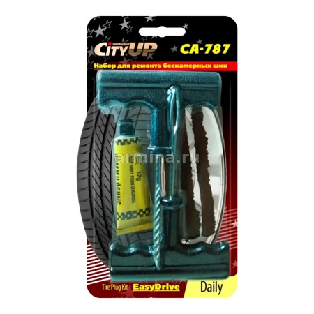 Набор для ремонта бескамерных шин "City Up" СА-787 (шило, рашпиль, жгуты) /80