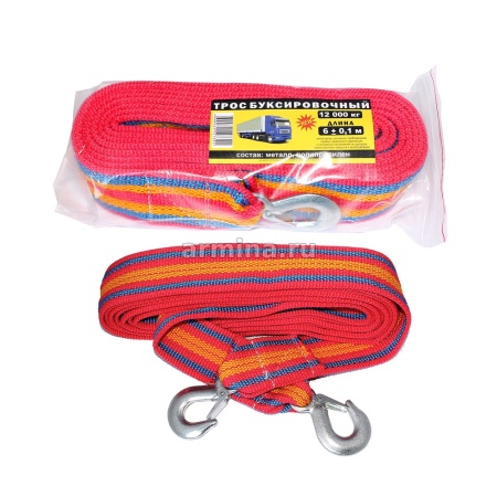 Трос буксировочный "Богатырь" 12 т, 2 крюка, усиленный, в пакете /25