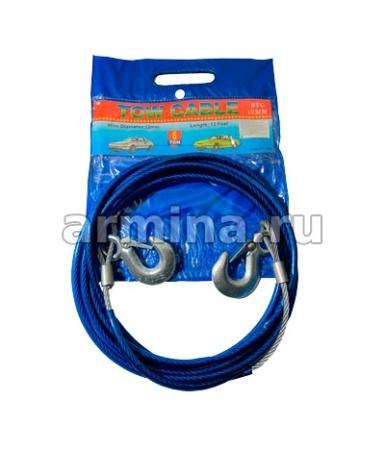 Трос буксировочный металлический в оплетке 12 мм х 4 м, 2 крюка /20