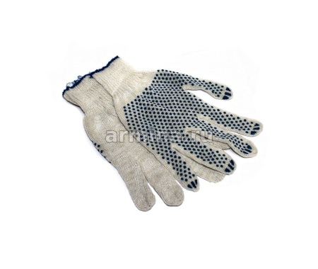 Перчатки х/б из 3-х ниток, хлопок с ПВХ, "ЭКОНОМ" 7,5 класс, белые, 22 см /уп-10/250