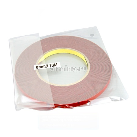 Скотч двусторонний серый "3M" 8 мм х 10 м, красная подложка/45