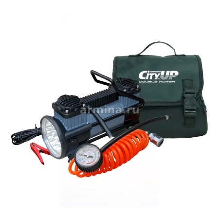 Компрессор "CityUP" AC-619 "Double Piston Station Tyre Inflator", двухцилиндровый, в сумке, 12В /4