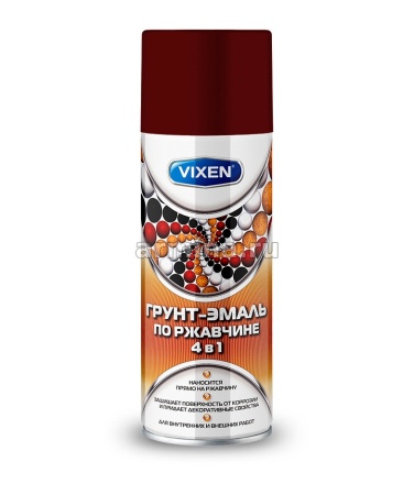 Грунт-эмаль "VIXEN" VX-513005 аэрозольная по ржавчине 4 в 1, винно-красный (RAL 3005), 520 мл /6