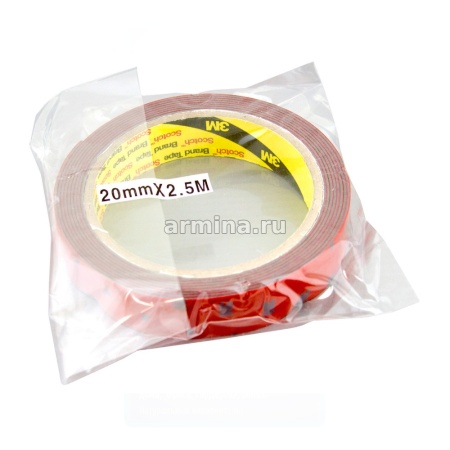 Скотч двусторонний серый "3M" 20 мм х 2,5 м, красная подложка/18