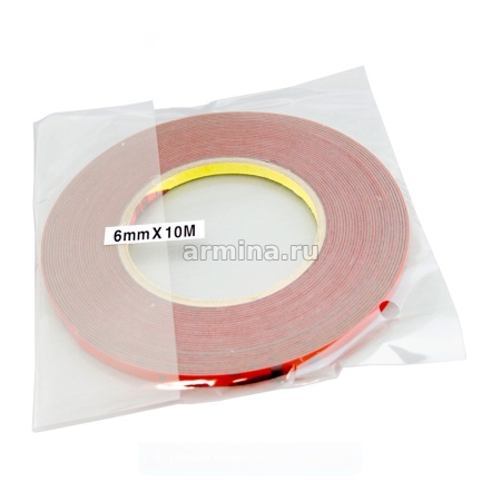 Скотч двусторонний серый "3M" 6 мм х 10 м, красная подложка/60