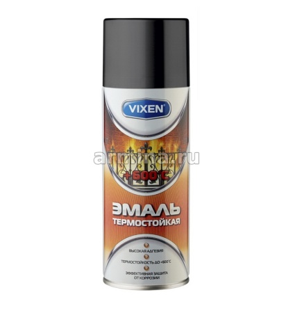Эмаль термостойкая "VIXEN" VX-53002 черная, аэрозоль, 520 мл /12