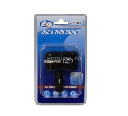 Разветвитель электропитания от прикуривателя "AUTOVIRAZH" AV-4102 на 2 гнезда /100