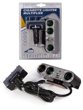 Разветвитель электропитания от прикуривателя "Nova Bright" 3 гнезда,1USB, подсветка, 12В (39890) /30