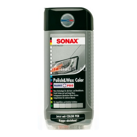 Полироль "SONAX" 296300 NanoPro, цветной с воском + карандаш, серебристый и серый, 500 мл /6