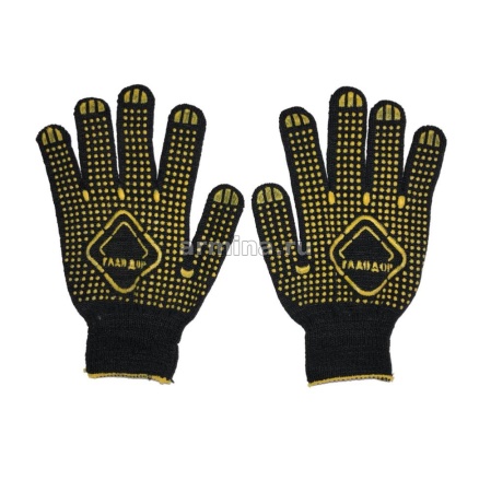 Перчатки х/б из 4-х ниток, хлопок с ПВХ "ГЛАВДОР" GL-44 черные, в точку, 23 см /уп-10/200