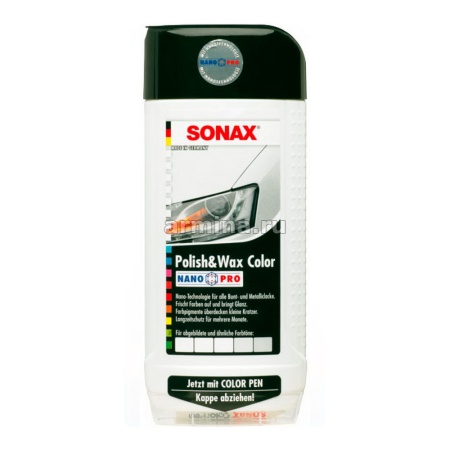Полироль "SONAX" 296000 NanoPro, цветной с воском + карандаш, белый, 500 мл /6