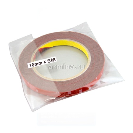 Скотч двусторонний серый "3M" 10 мм х 5 м, красная подложка/35